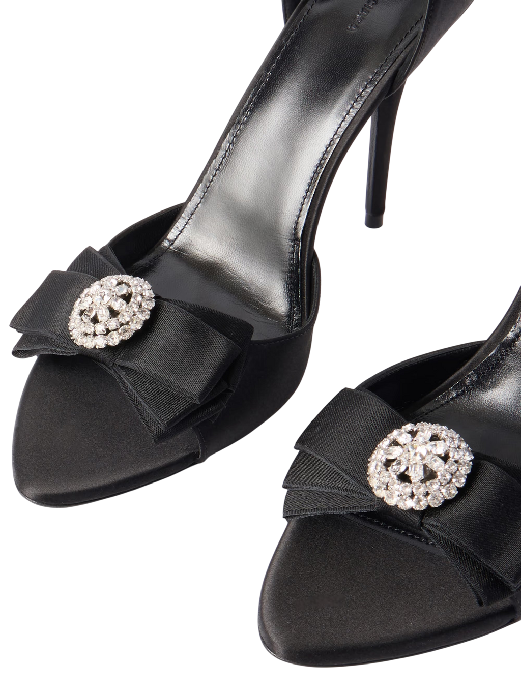 BALENCIAGA AVENUE PALAZZO CRYSTAL-EMBELLISHED BOW-DETAILED SATIN SANDALS