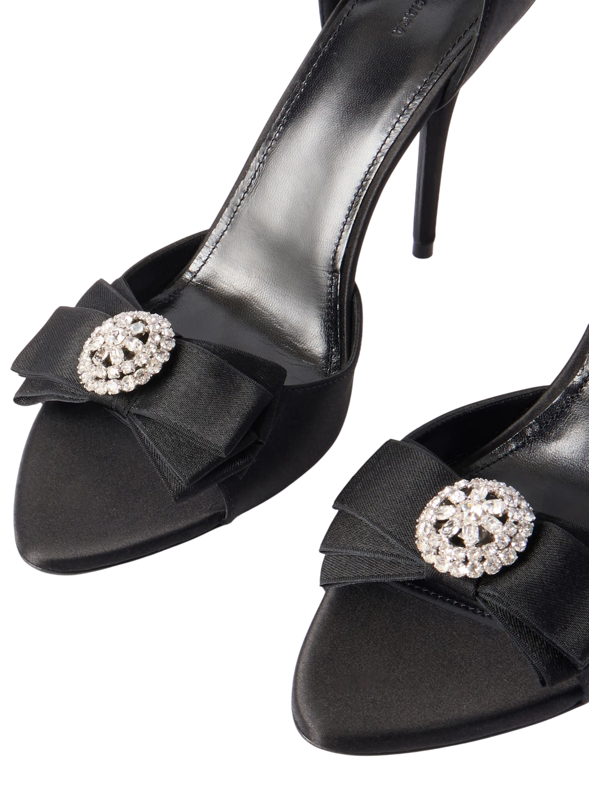 BALENCIAGA AVENUE PALAZZO CRYSTAL-EMBELLISHED BOW-DETAILED SATIN SANDALS