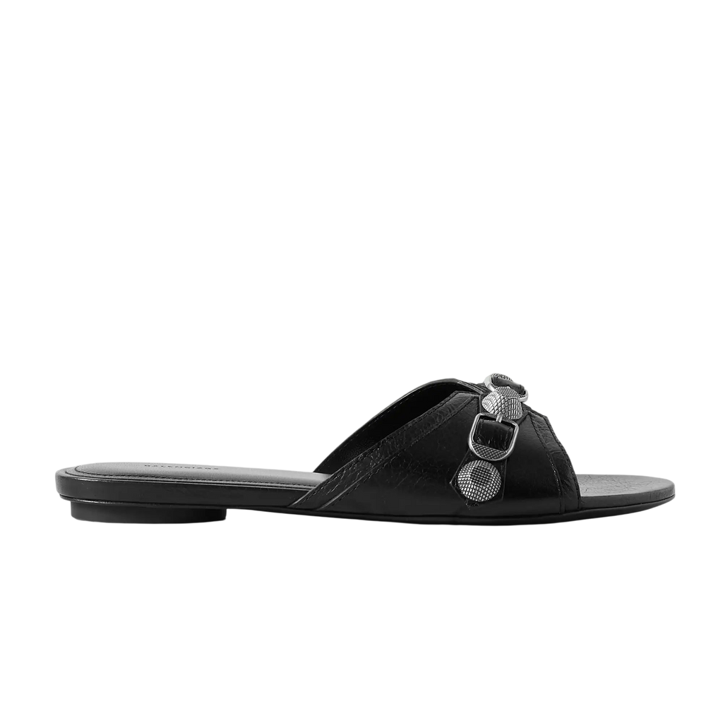 BALENCIAGA CAGOLE EMBELLISHED TEXTURED-LEATHER SANDALS