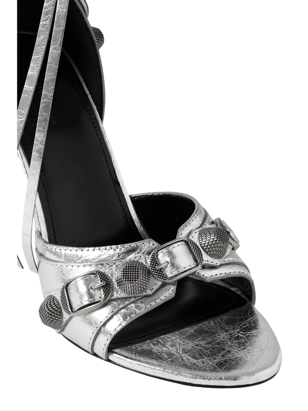 BALENCIAGA CAGOLE EMBELLISHED METALLIC CRINKLED-LEATHER SANDALS
