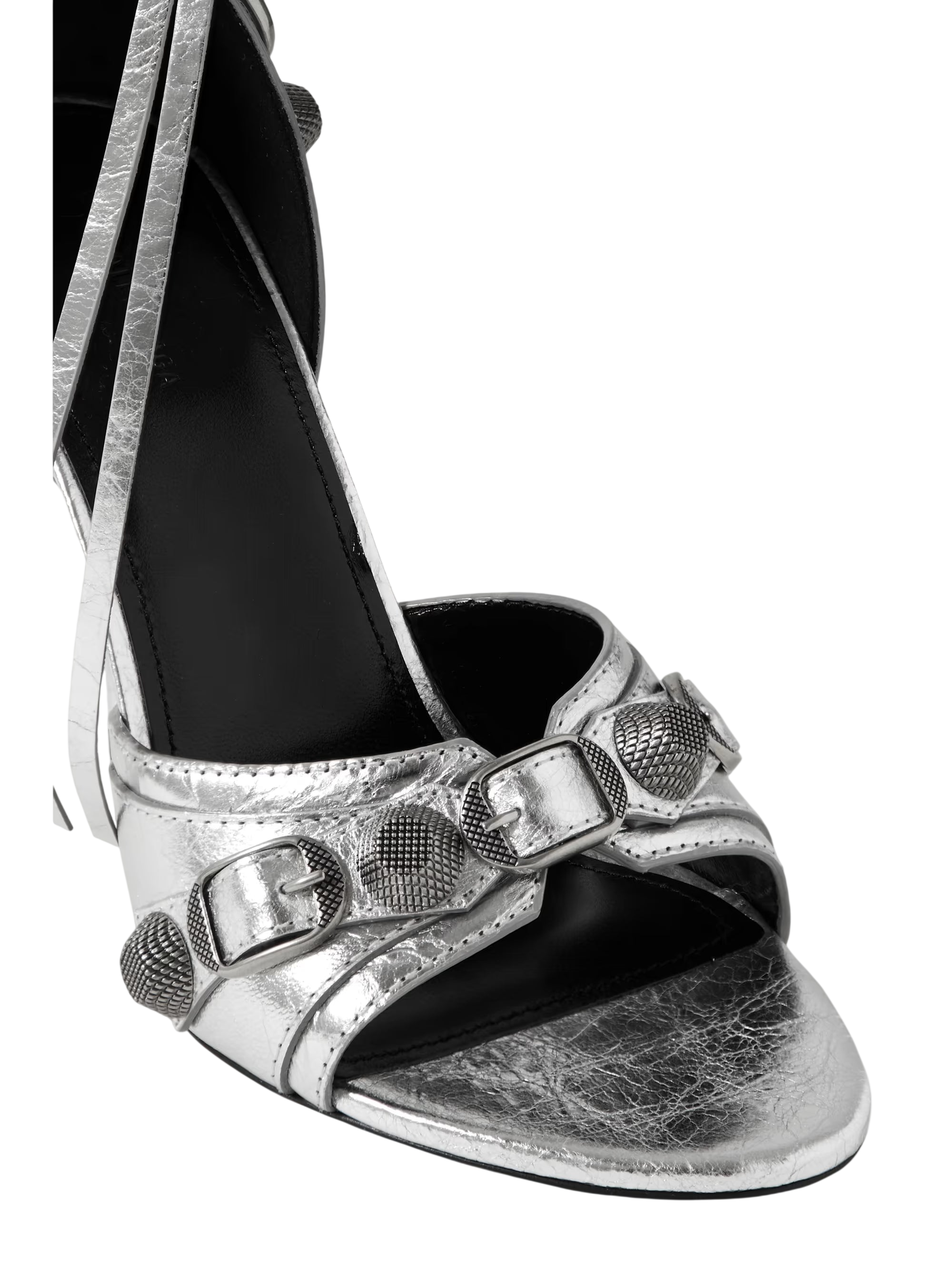 BALENCIAGA CAGOLE EMBELLISHED METALLIC CRINKLED-LEATHER SANDALS