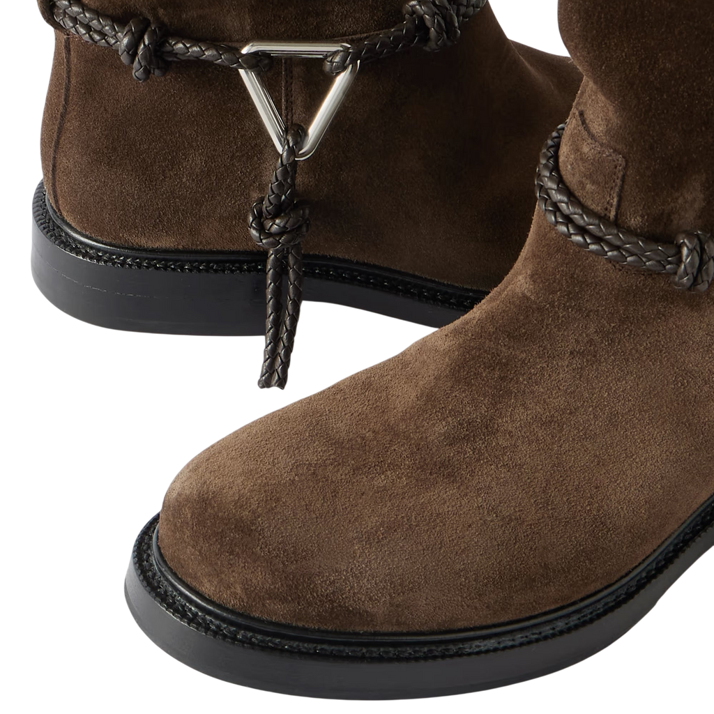 BOTTEGA VENETA JAMES INTRECCIATO LEATHER-TRIMMED SUEDE KNEE BOOTS