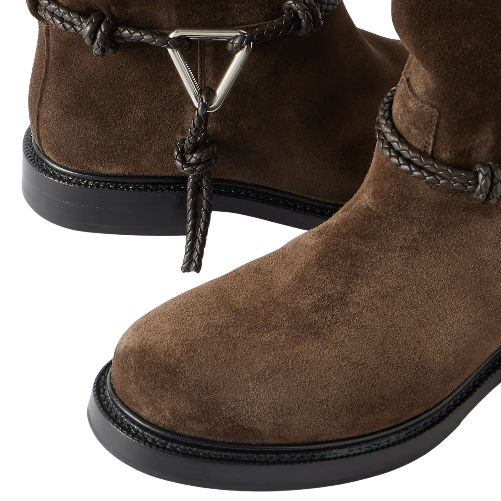 BOTTEGA VENETA JAMES INTRECCIATO LEATHER-TRIMMED SUEDE KNEE BOOTS