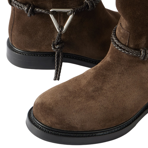 BOTTEGA VENETA JAMES INTRECCIATO LEATHER-TRIMMED SUEDE KNEE BOOTS