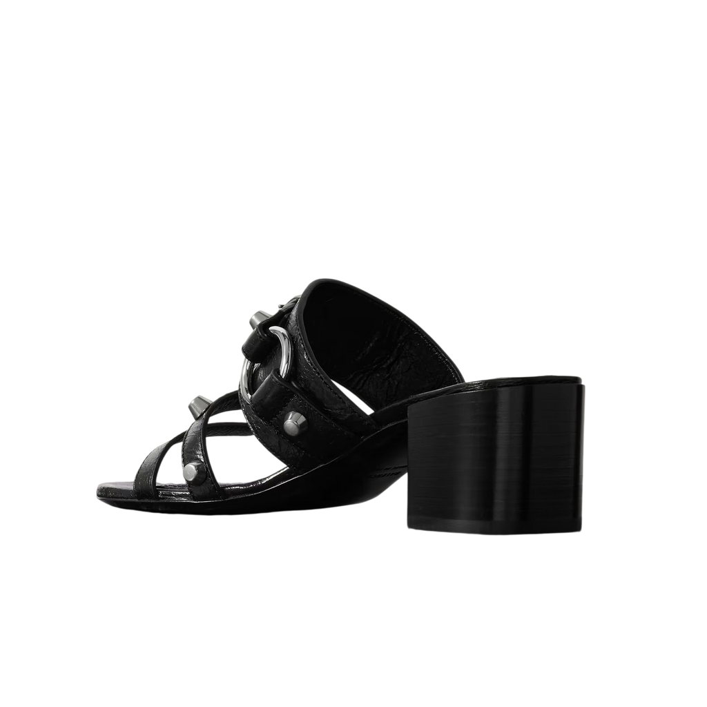 BALENCIAGA CITY EMBELLISHED CRINKLED LEATHER MULES