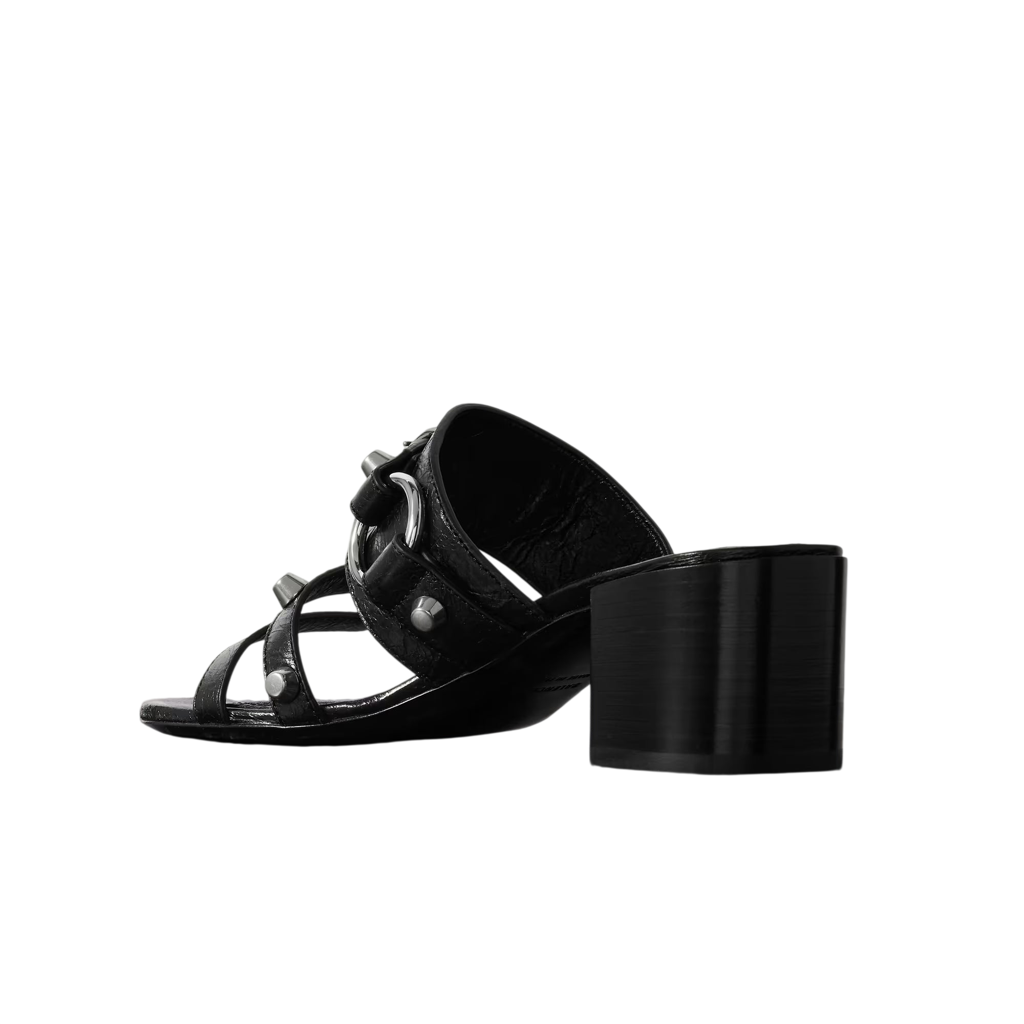 BALENCIAGA CITY EMBELLISHED CRINKLED LEATHER MULES