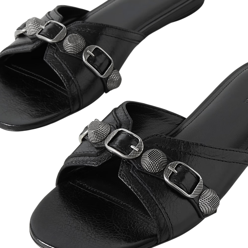 BALENCIAGA CAGOLE EMBELLISHED TEXTURED-LEATHER SANDALS