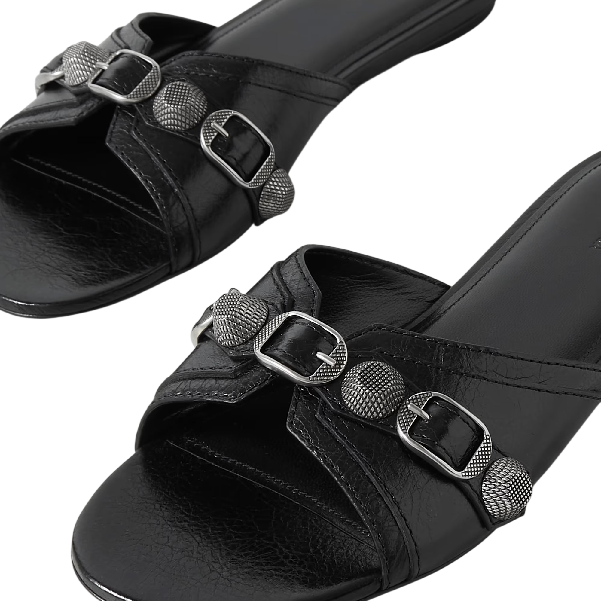 BALENCIAGA CAGOLE EMBELLISHED TEXTURED-LEATHER SANDALS