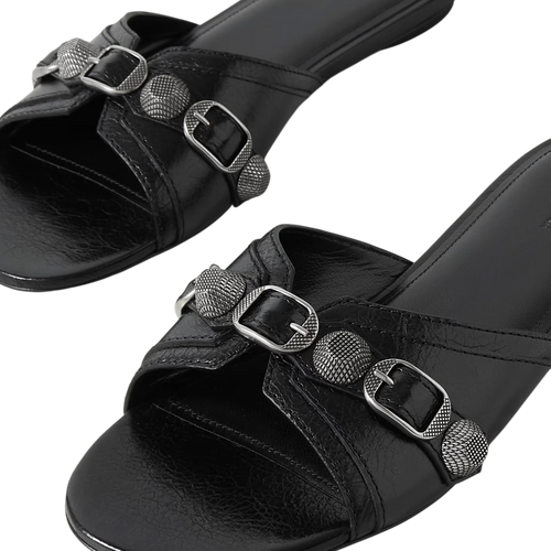 BALENCIAGA CAGOLE EMBELLISHED TEXTURED-LEATHER SANDALS