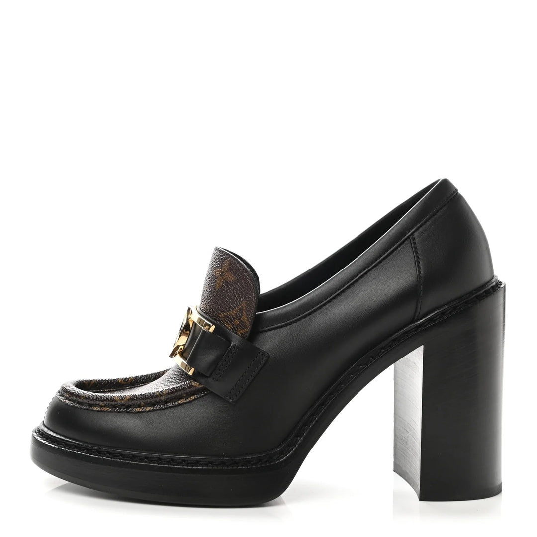 LOUIS VUITTON WOMEN'S ACADEMY LOAFERS SINCE MONOGRAM JACQUARD BLACK