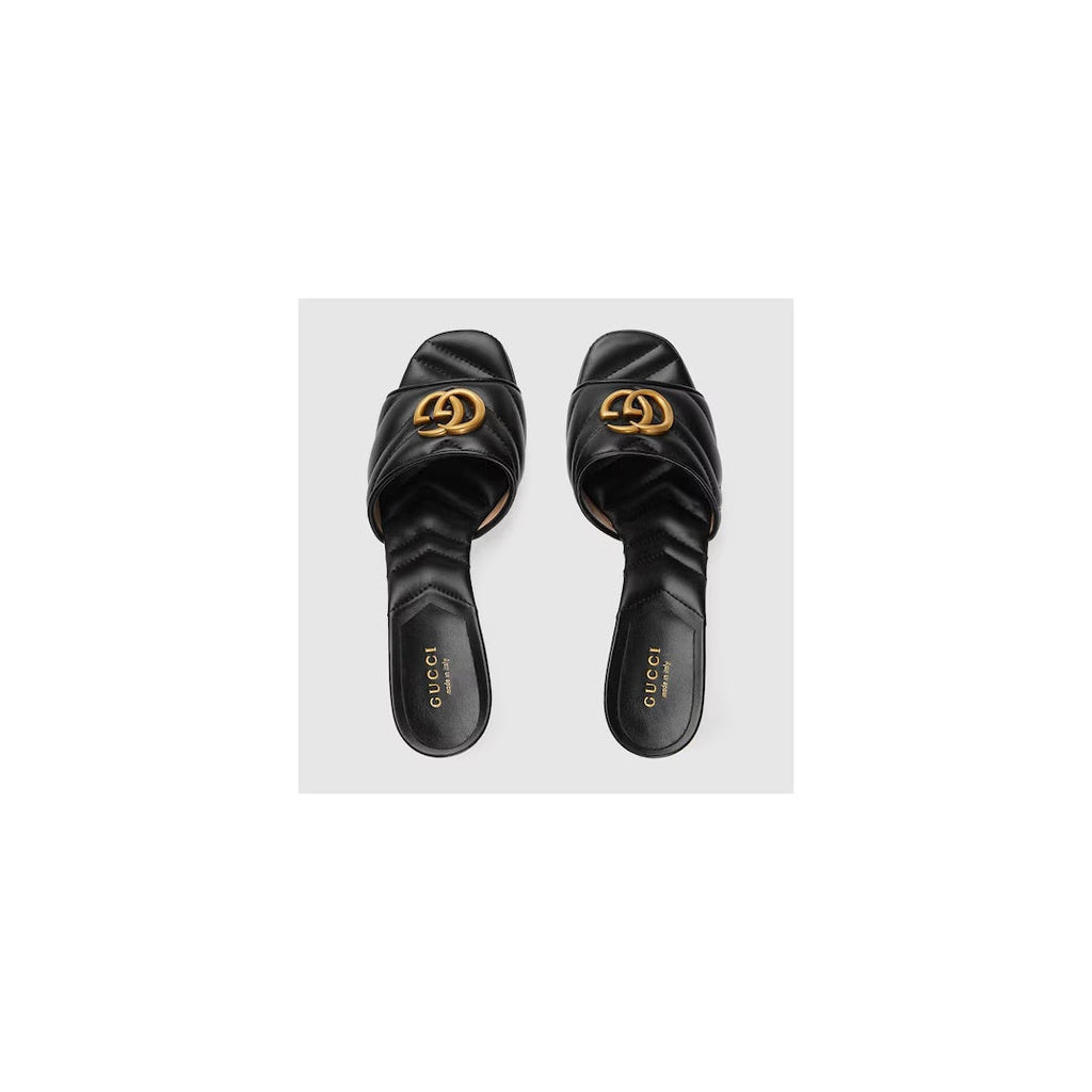 GUCCI SLIDE SANDAL WITH DOUBLE G, LEATHER BLACK