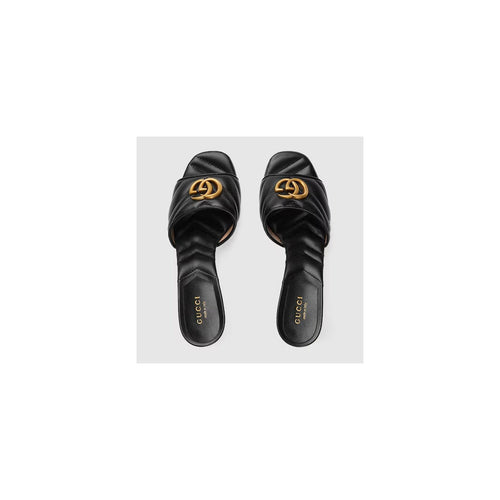 GUCCI SLIDE SANDAL WITH DOUBLE G, LEATHER BLACK