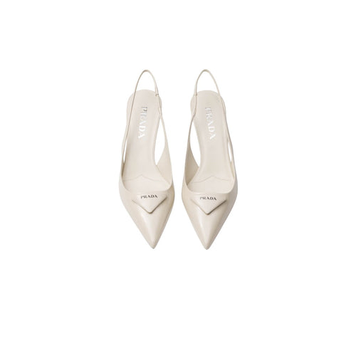 PRADA PATENT LEATHER SLINGBACK PUMPS WHITE