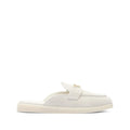 PRADA LOGO BUCKLE SUEDE MULES WHITE