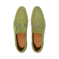GUCCI HORSEBIT-EMBELLISHED WEBBING-TRIMMED SUEDE LOAFERS GREEN