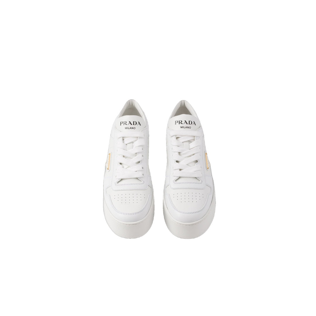 PRADA LEATHER AND FABRIC SNEAKERS WITH TWO TONES WHITE