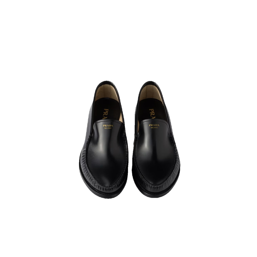 PRADA BRUSHED LEATHER LOAFERS BLACK