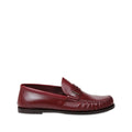 SAINT LAURENT LOGO-PLAQUE PLEATED-EFFECT LOAFERS BURGUNDY