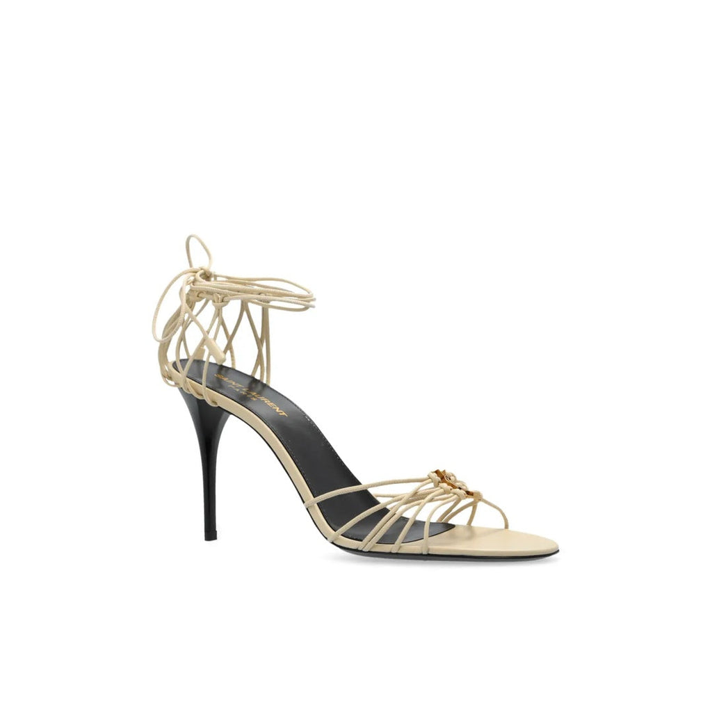 SAINT LAURENT BABYLONE TWISTED-DETAIL LEATHER SANDALS CREAM