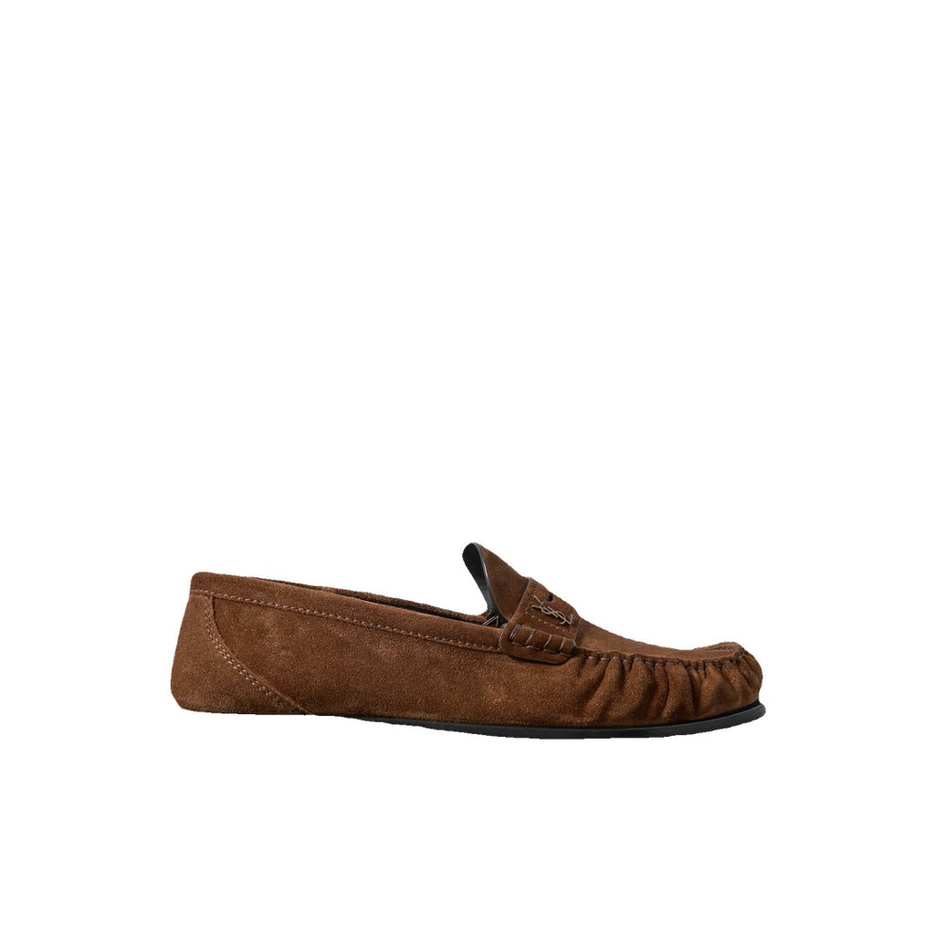 SAINT LAURENT GATHERED CASSANDRE LOAFERS BROWN