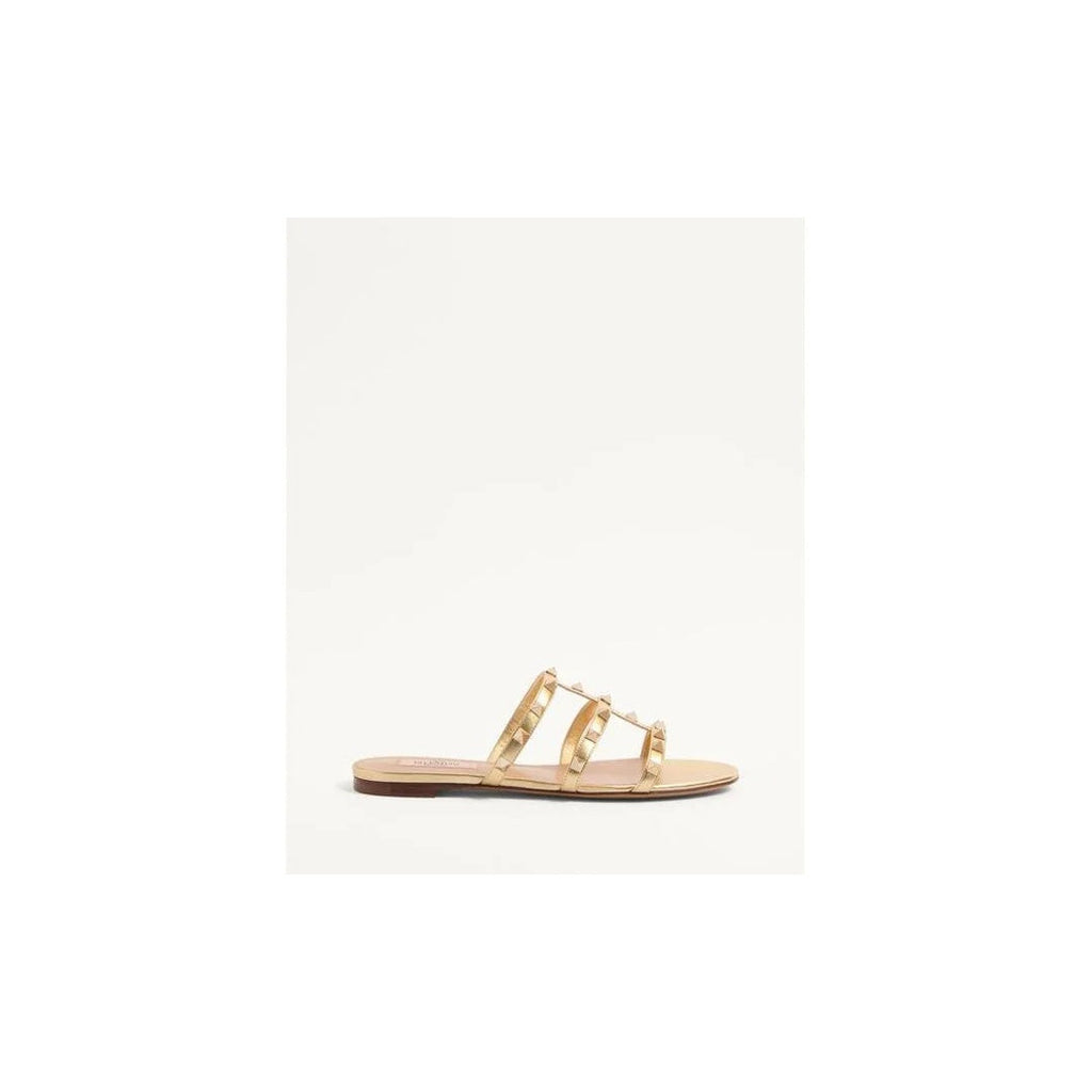 VALENTINO GARAVANI ROCKSTUD SLIDE SANDAL LAMINATED NAPPA 60MM GOLD