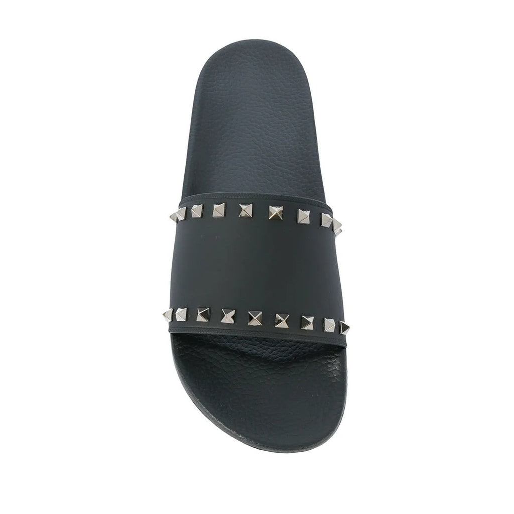 VALENTINO GARAVANI ROCKSTUD SLIDE SANDAL SUEDE 60MM EBONY BLACK