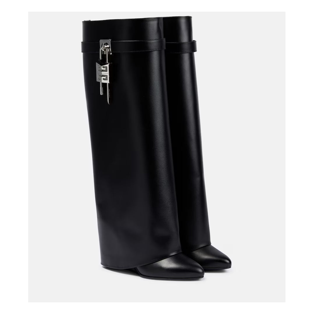 GIVENCHY SHARK PINCH LEATHER KNEE-HIGH BOOTS BLACK