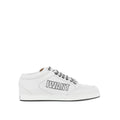 JIMMY CHOO MIAMI LOGO-EMBOSSED MIRRORED-LEATHER SNEAKERS WHITE