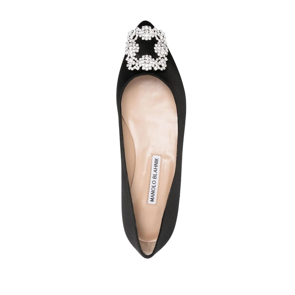 MANOLO BLAHNIK HANGISI BALLERINA FLATS BLACK