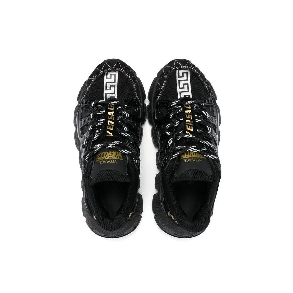 VERSACE LEATHER TRIGRECA LACE UP SNEAKERS BLACK