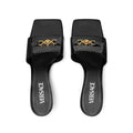 VERSACE BLACK LEATHER STILETTO HEEL SANDALS BLACK