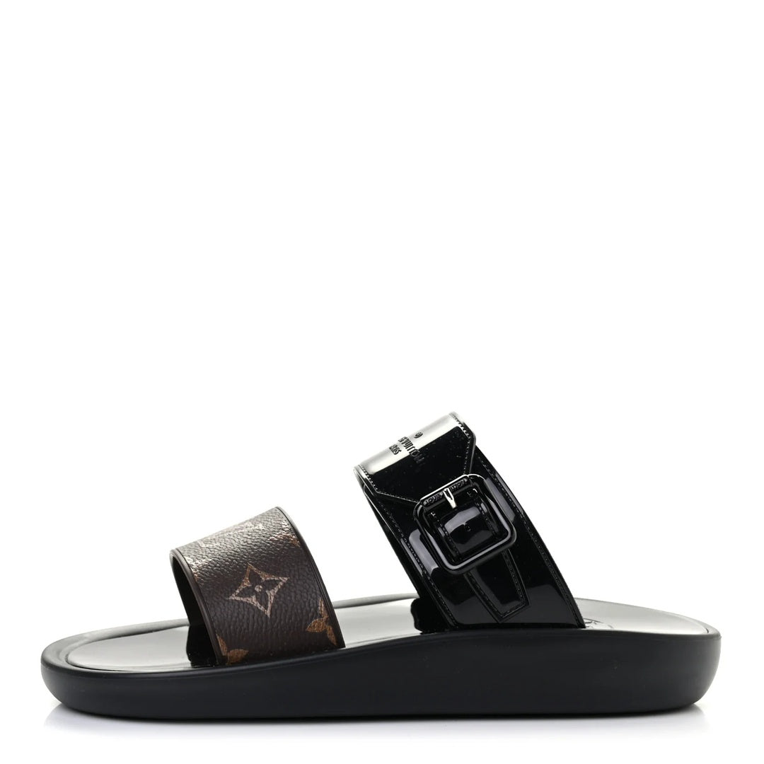 LOUIS VUITTON MONOGRAM SUNBATH FLAT MULE SANDAL BLACK