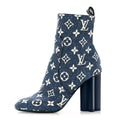 LOUIS VUITTON DENIM MONOGRAM SILHOUETTE ANKLE BOOT NAVY BLUE