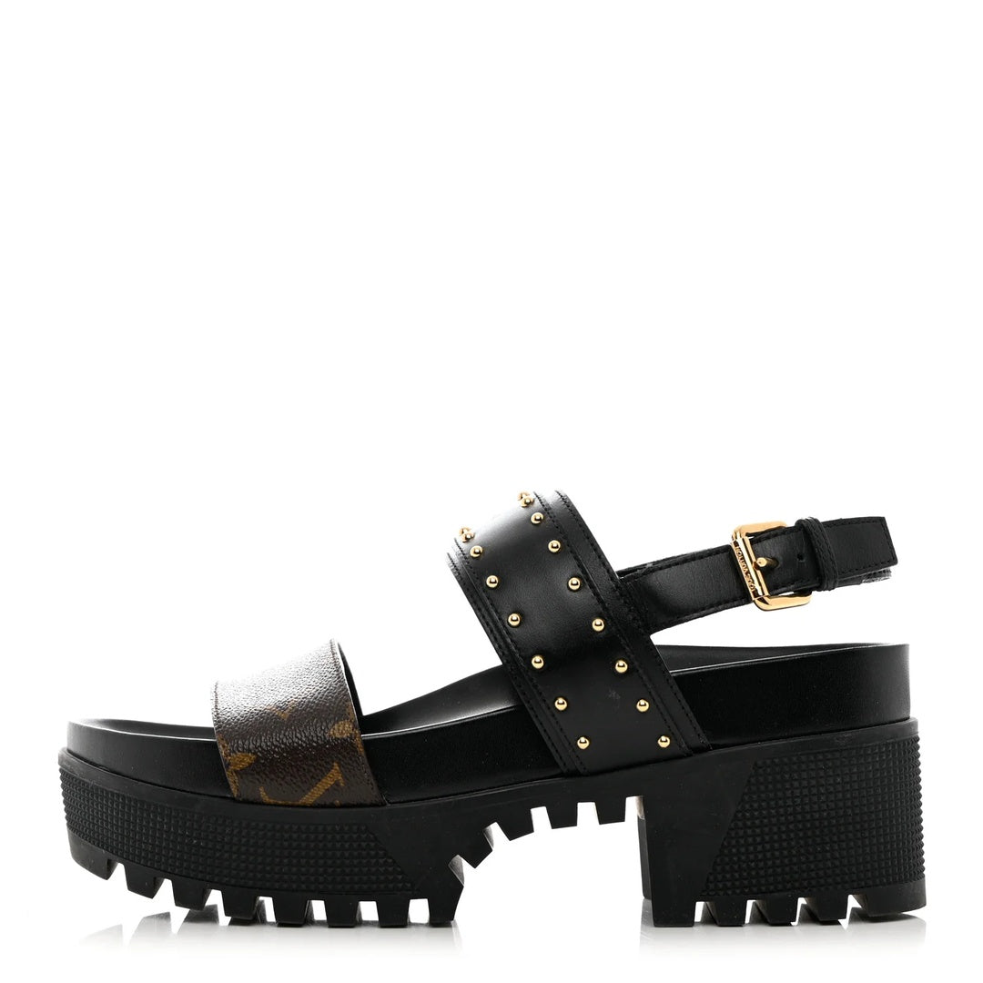 LOUIS VUITTON CALFSKIN MONOGRAM LAUREATE PLATFORM SANDAL BLACK