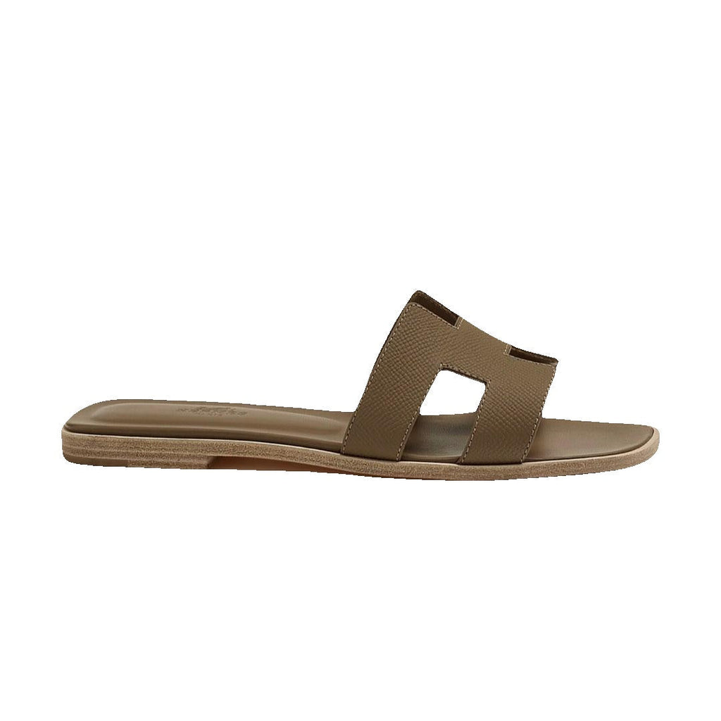 HERMÈS HERMES EPSOM ORAN SANDAL ETOUPE OLIVE BROWN