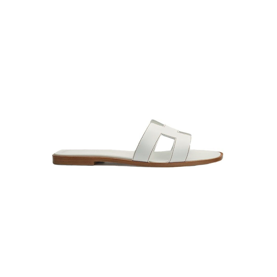 HERMÈS HERMES BOX CALFSKIN ORAN SANDAL WHITE