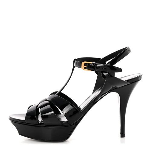 SAINT LAURENT TRIBUTE PATENT SANDAL BLACK