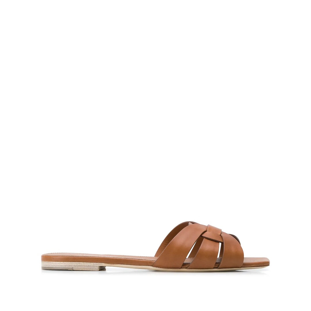 SAINT LAURENT TRIBUTE LEATHER SANDALS BROWN