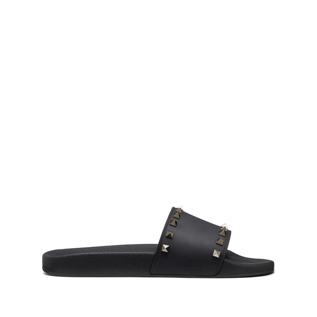 VALENTINO GARAVANI ROCKSTUD SLIDE SANDAL EBONY BLACK
