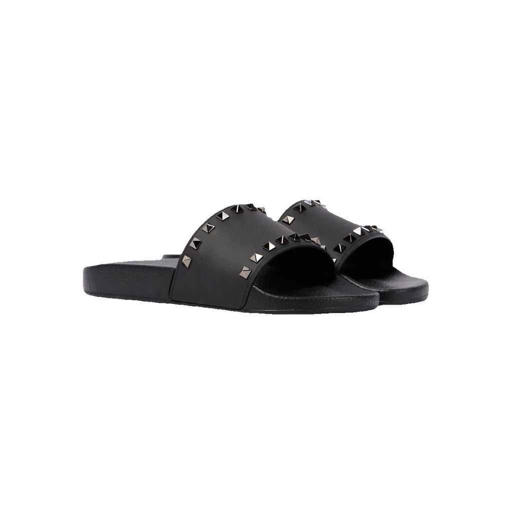 VALENTINO GARAVANI ROCKSTUD SLIDE SANDAL EBONY BLACK
