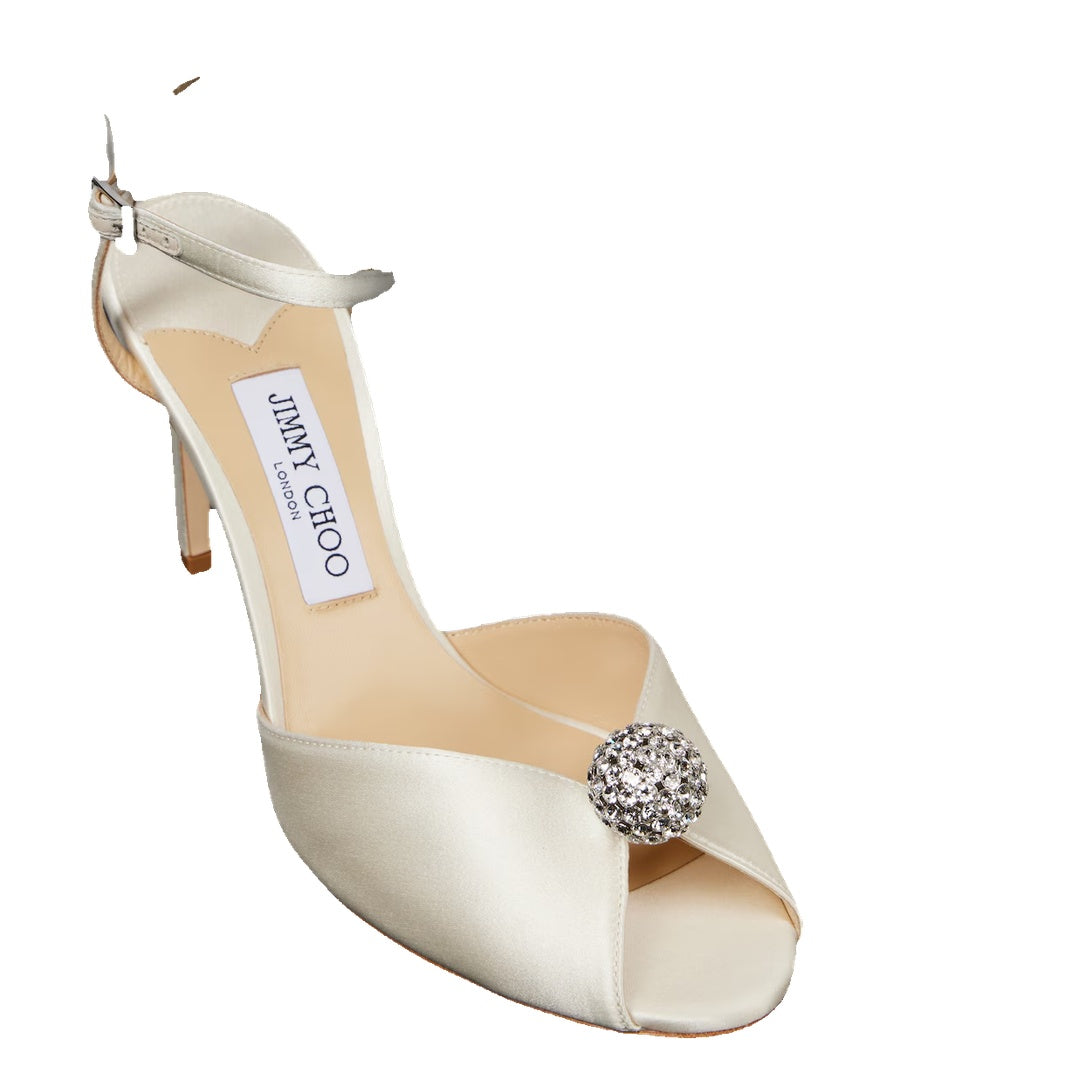 JIMMY CHOO SACORA SATIN HEELED SANDALS NAVY