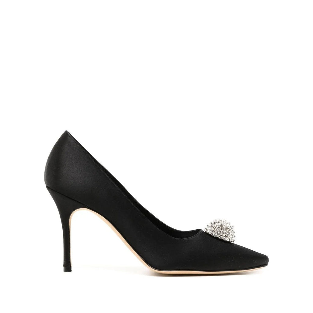 MANOLO BLAHNIK HANGISI SATIN PUMPS BLACK
