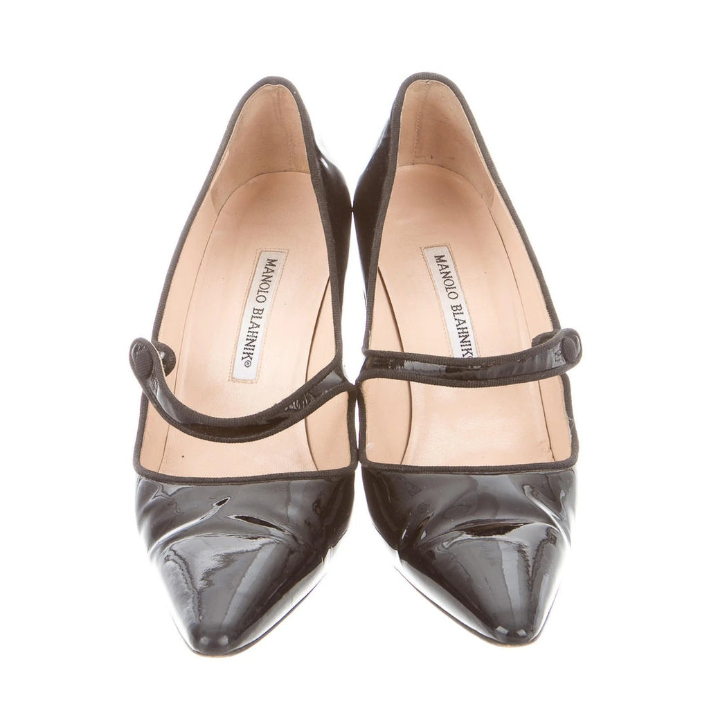 MANOLO BLAHNIK CAMPARIBA POINTED TOE MARY JANE PUMP BLACK