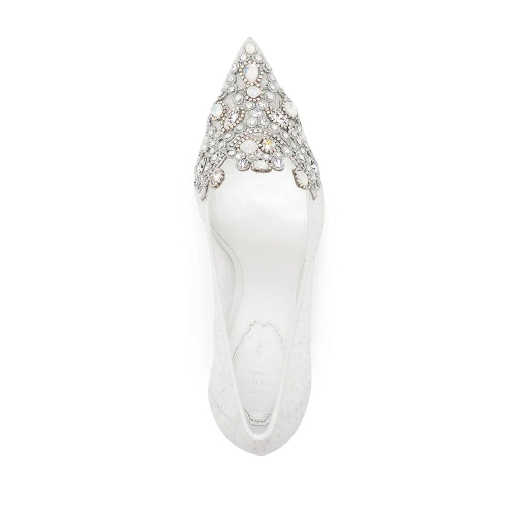 RENÉ CAOVILLA VENEZIANA GOLDEN LACE CRYSTAL SLINGBACK PUMP WHITE