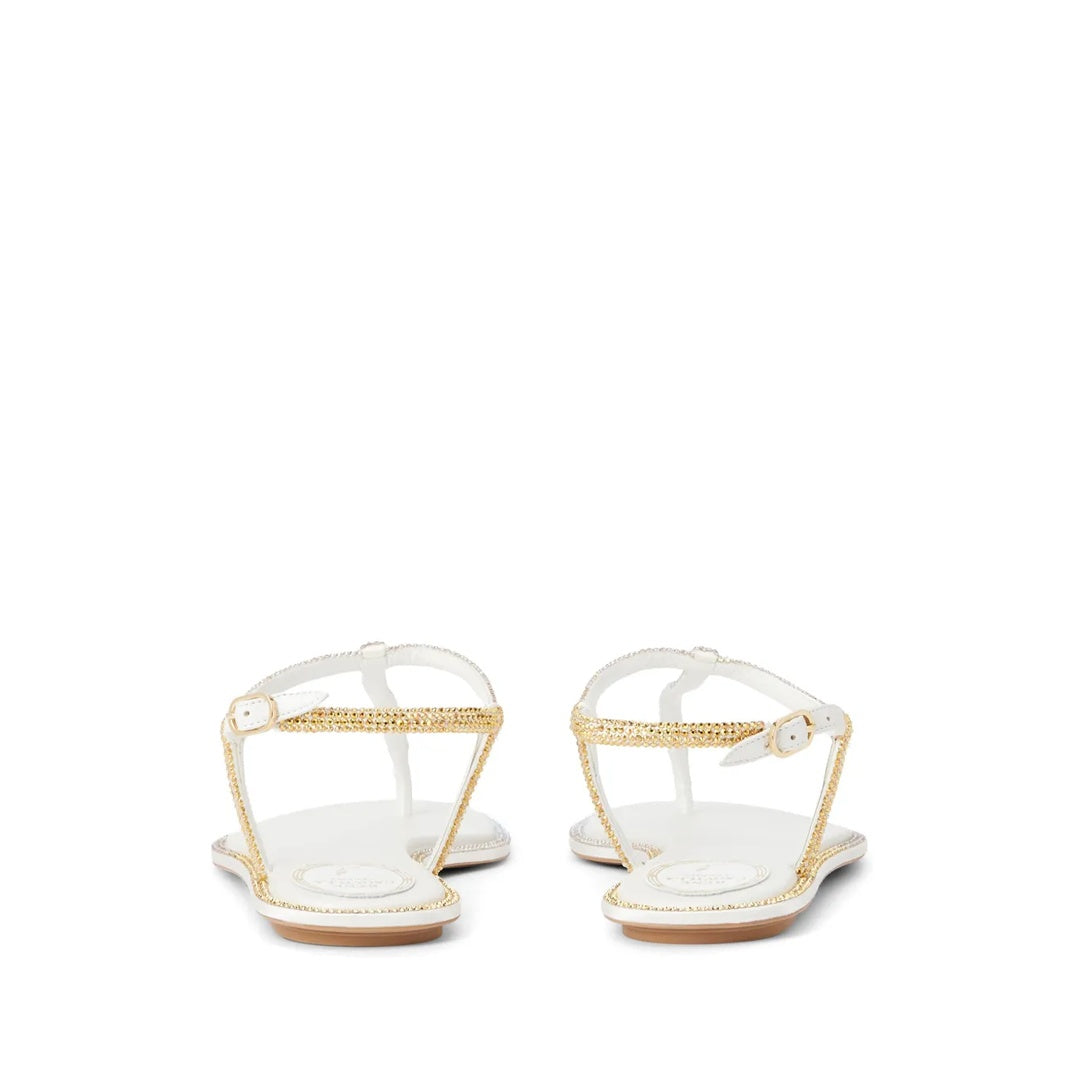 RENÉ CAOVILLA DIANA CRYSTAL FLAT SANDAL WHITE