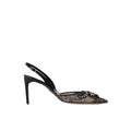 RENÉ CAOVILLA CRYSTAL-EMBELLISHED LACE SATIN SLINGBACK PUMP BLACK