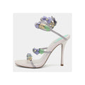 RENÉ CAOVILLA SATIN SANDAL ANKLE STRAP RHINESTONE MULTICOLOR