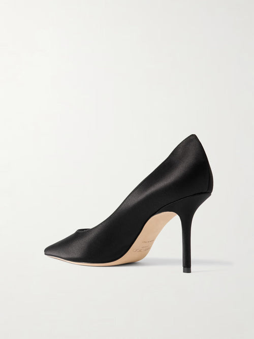JIMMY CHOO LOVE 85 SATIN PUMPS BLACK