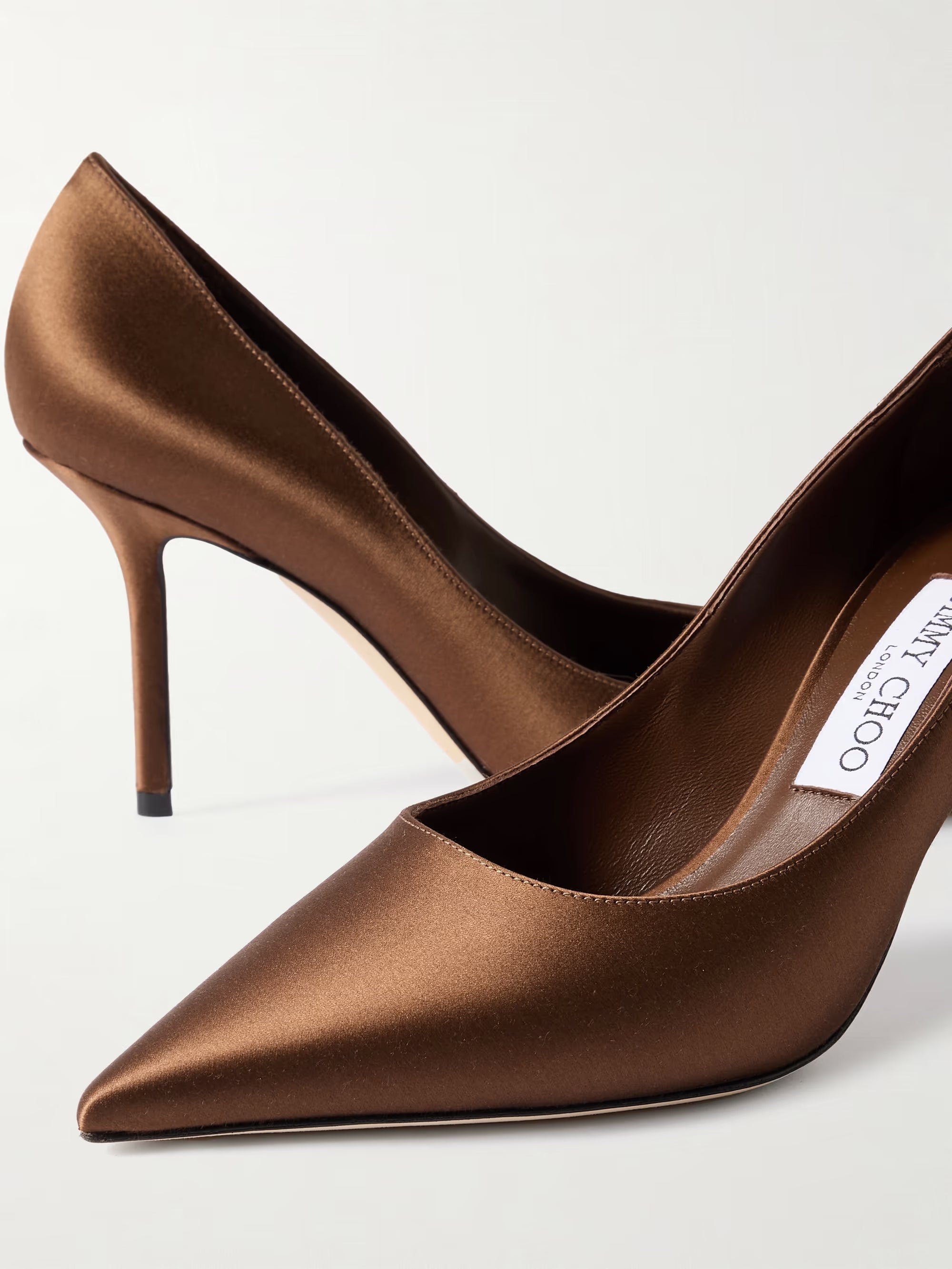 JIMMY CHOO LOVE 85 SATIN PUMPS BRONZE