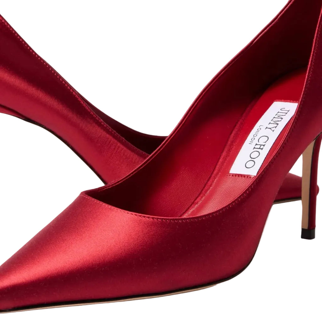 JIMMY CHOO LOVE 85 SATIN PUMPS RED